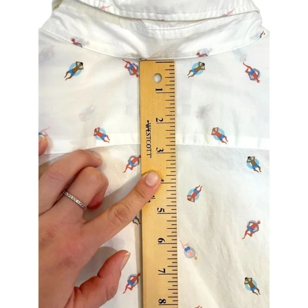 Bonobos Button Up‎ Shirt Mens L white Swim Float Pattern Long Sleeve Slim Fit